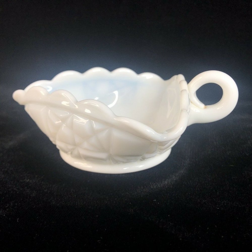 Fenton Block And Star Milk Glass Triangle Candy‎ Dish Bowl Round Handle Vintage